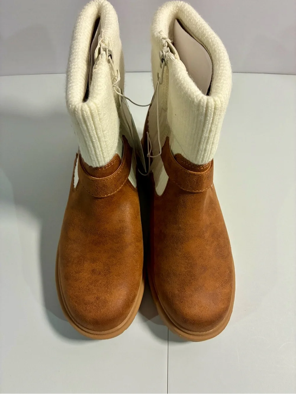 Cat & Jack Tan and Cream Girls' Ankle Boots with Knit Cuff